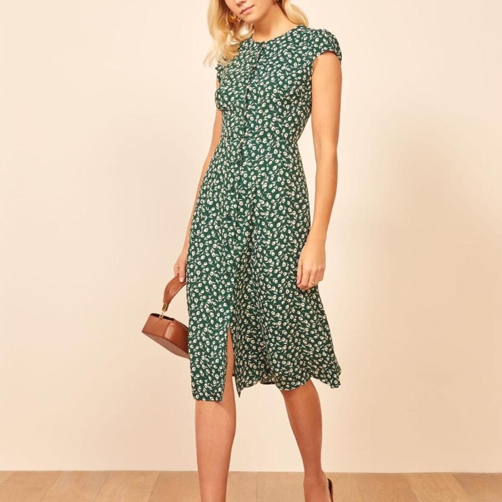 Reformation Green Floral Midi Dress